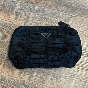 Prada Black Ruched Nylon Cosmetic Pouch